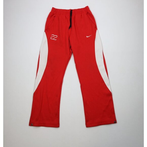 Vintage Nike Mens Large Distressed Travis Scott Mini Swoosh Wide Leg Pants Red